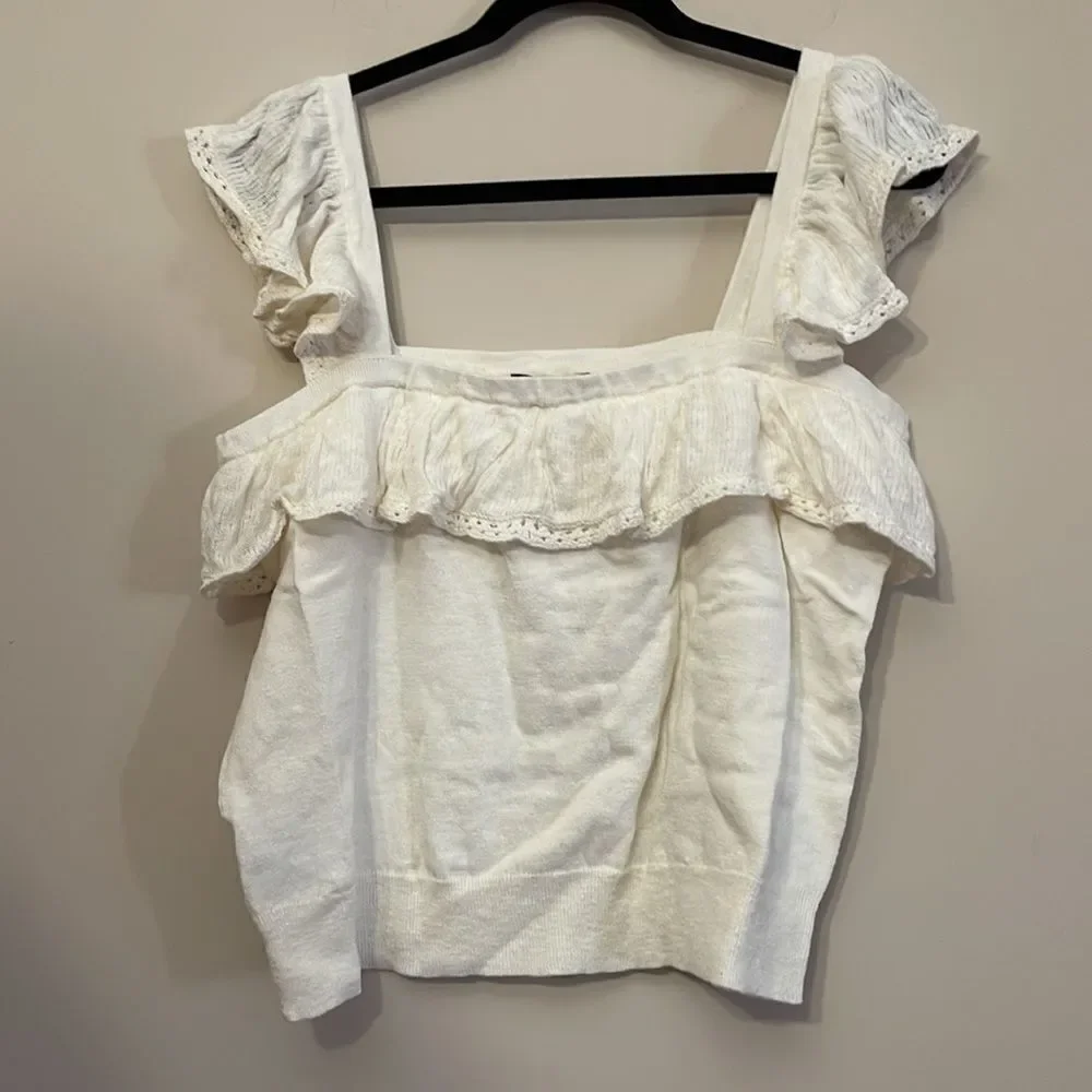 Ann Taylor Linen Blend Ruffle Shell - Picture 3 of 3